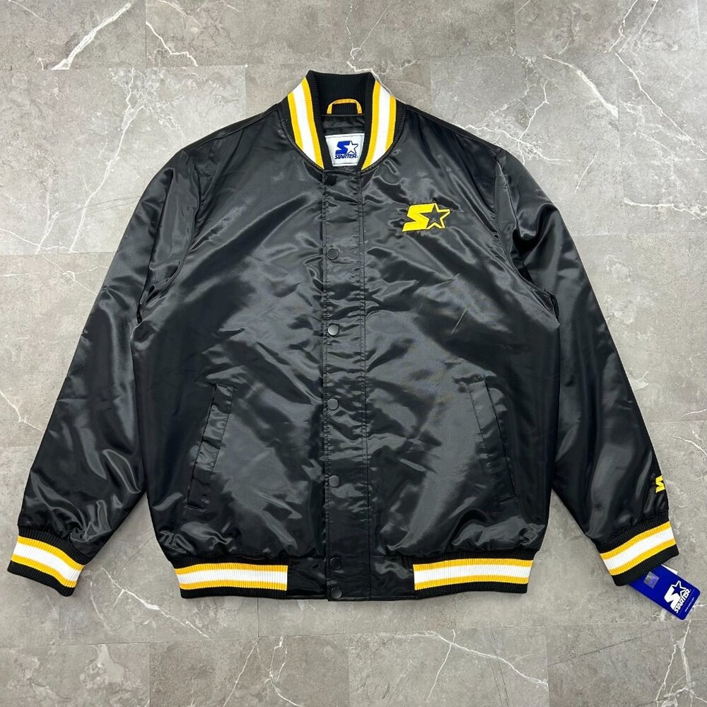 Starter Bomber Jacket Mens‎ XL Satin Varsity Coat Embroidered Pittsburgh Black